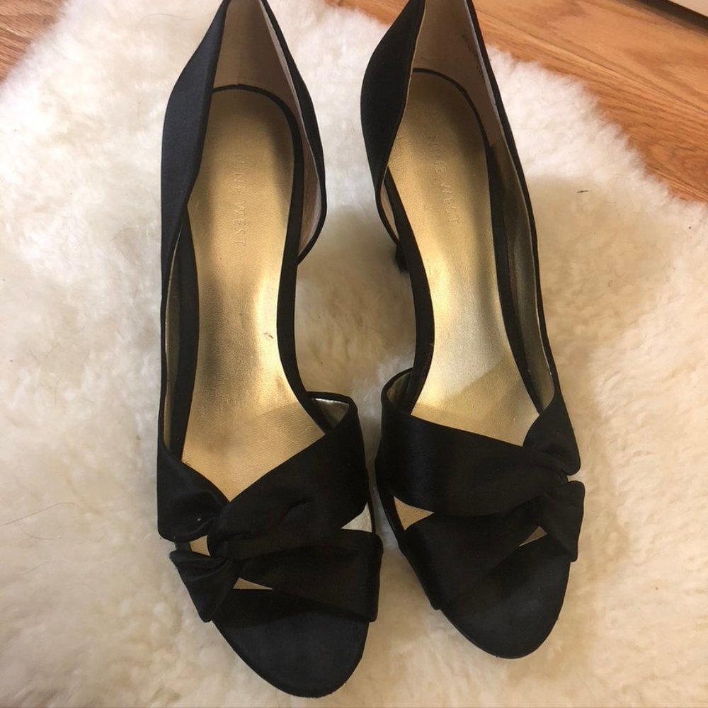 Nine West Black Satin Evening Event Prom Heels - Picture 2 of 7